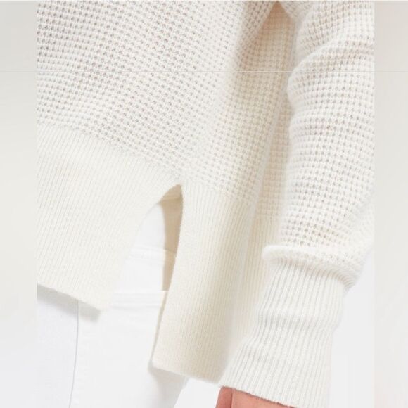 Everlane 100% Cashmere Waffle Knit Square Crew Ivory Soft Thermal Sweater XXS - Picture 3 of 9